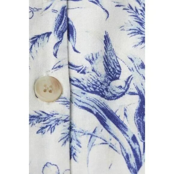 H&M Linen Blend Midi Dress Blue Cream Print - Picture 2 of 10